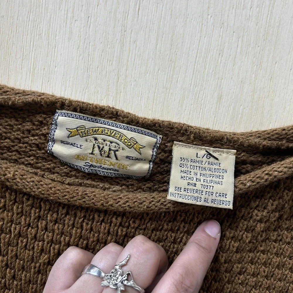 Vintage Sweater Womens Large Brown Crew Neck Waffle-Knit Dolman Sleeve Pullover - Picture 3 of 7